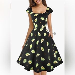 Cap Sleeve 1950 Retro Swing Dress with Pockets | size XL | Avocado Pattern